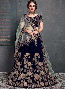 Mesmeric Velvet Blue Zari Designer Lehenga Choli