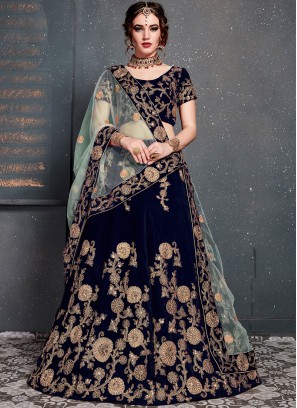 Mesmeric Velvet Blue Zari Designer Lehenga Choli