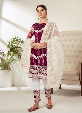 Mesmerizing Embroidered Magenta Pant Style Suit 