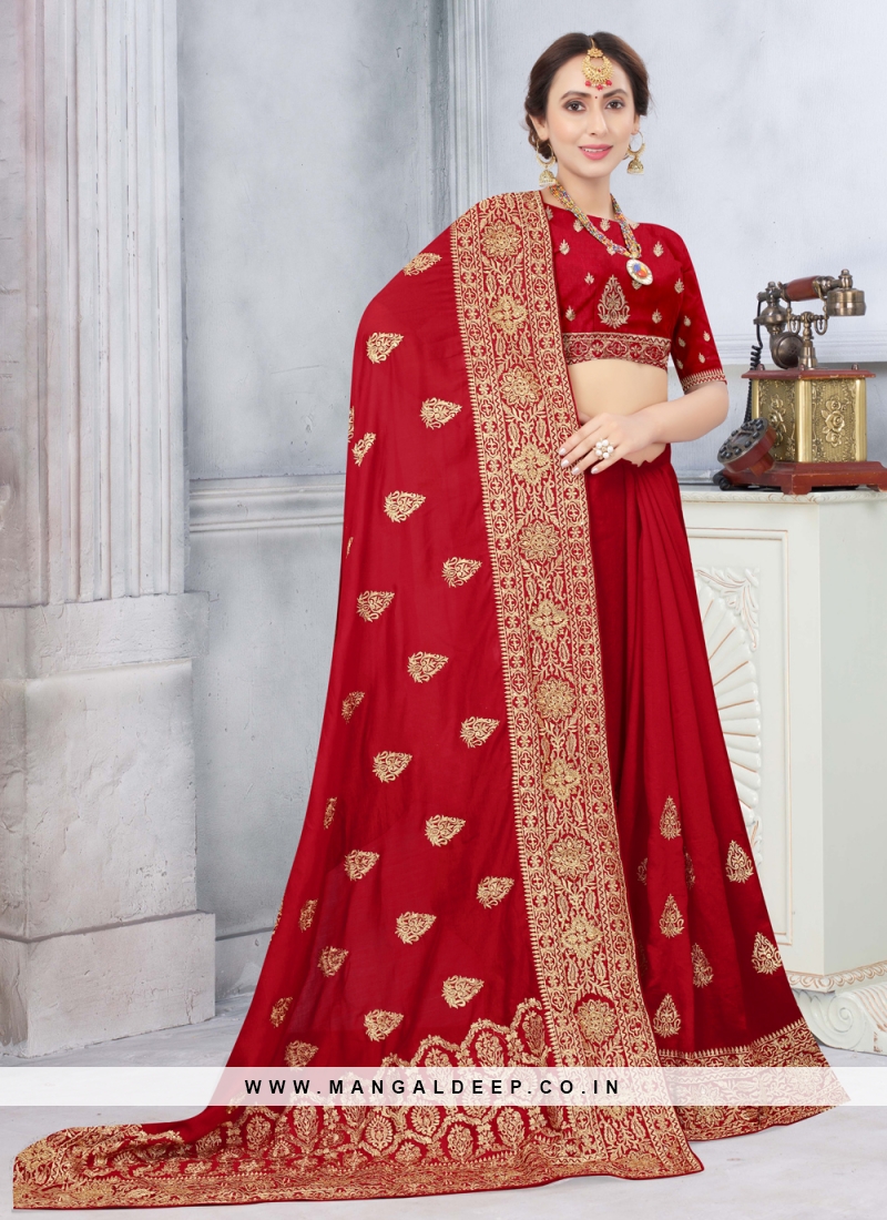 Mesmerizing Embroidered Red Designer Traditional Saree