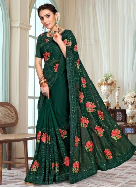 Mesmerizing Georgette Resham Green Saree