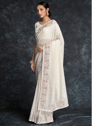 Mesmerizing Georgette White Contemporary Style Saree