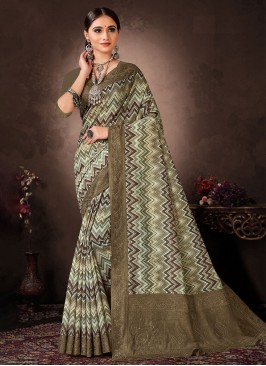 Mesmerizing Green Chanderi Silk Classic Saree