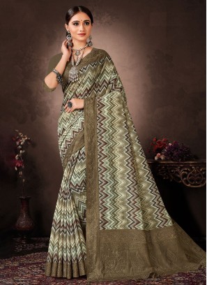 Mesmerizing Green Chanderi Silk Classic Saree