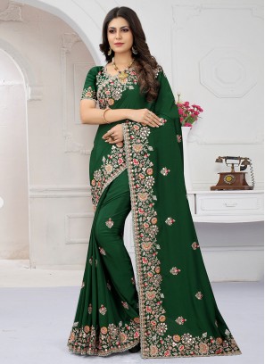 Mesmerizing Green Crepe Silk Contemporary Style Saree