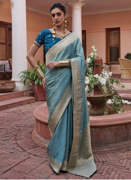 Mesmerizing Teal Reception Trendy Saree