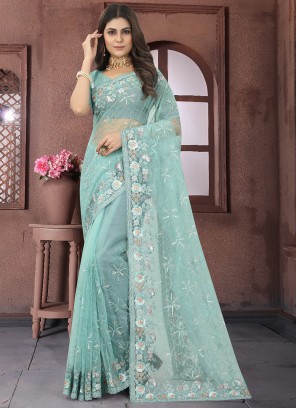 Mesmerizing Turquoise Wedding Contemporary Saree