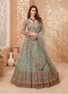 Mint Green Color Net Lehenga Choli