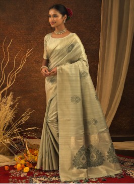 Mint Green Colour Mulberry Silk Embroidery Work Saree