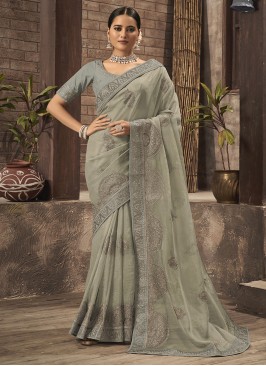 Mint Green Colour Organza Saree