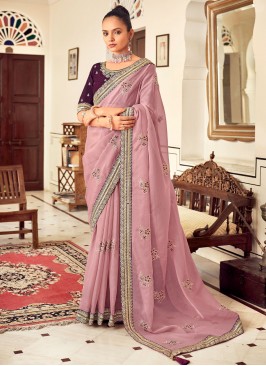 Miraculous Embroidered Lavender Trendy Saree