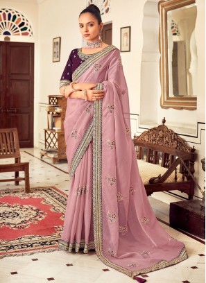 Miraculous Embroidered Lavender Trendy Saree