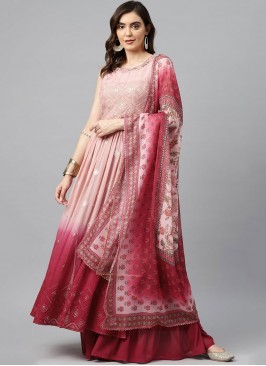 Miraculous Embroidered Peach and Pink Georgette Readymade Salwar Kameez