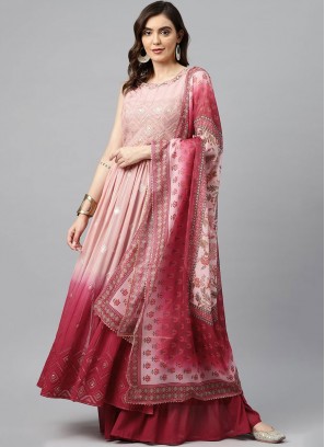 Miraculous Embroidered Peach and Pink Georgette Readymade Salwar Kameez