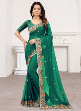 Miraculous Georgette Rama Zari Classic Designer Saree