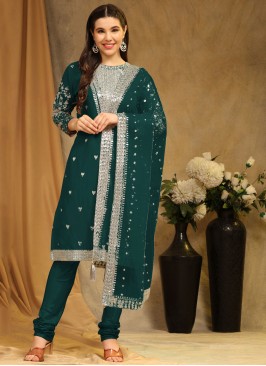 Miraculous Green Faux Georgette Churidar Salwar Ka