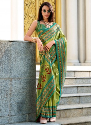 Miraculous Green Tissue Designer Saree