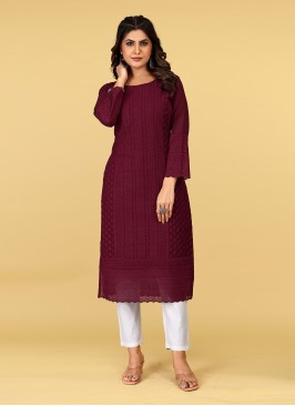 Miraculous Maroon Chicken Georgette Casual Kurti