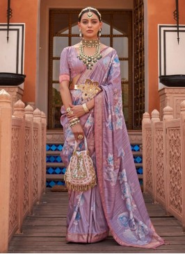 Miraculous Purple Digital Print Silk Designer Saree