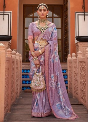 Miraculous Purple Digital Print Silk Designer Saree