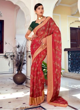 Miraculous Red Foil Print Contemporary Saree