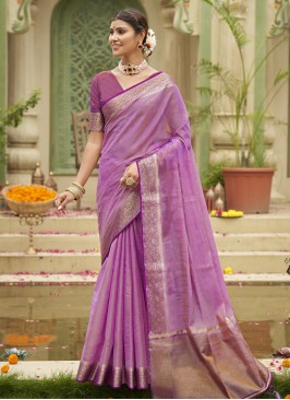 Miraculous Tussar Silk Weaving Lavender Trendy Saree