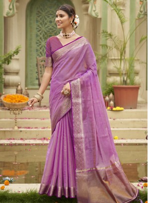 Miraculous Tussar Silk Weaving Lavender Trendy Saree