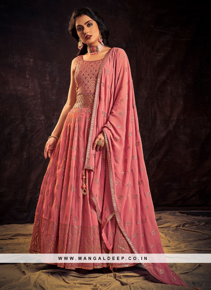 Mirror Georgette Designer Gown in Pink