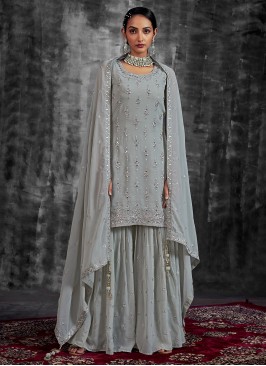 Mirror Georgette Palazzo Salwar Kameez in Grey