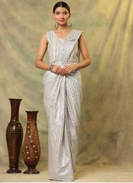 Mirror Imported Trendy Saree in Off White