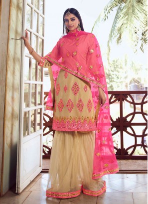 Mirror Net Designer Pakistani Salwar Suit in Beige