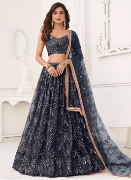 Mirror Net Trendy Lehenga Choli in Navy Blue