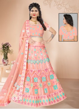 Mirror Net Trendy Lehenga Choli in Peach