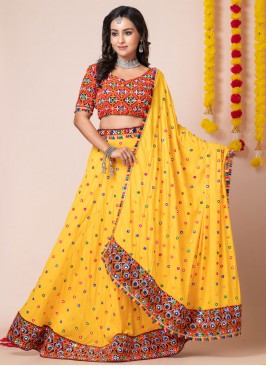 Mirror Rayon Lehenga Choli in Yellow