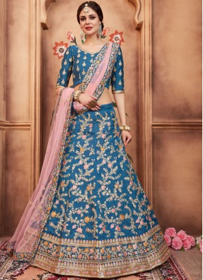 Mod Blue Embroidered Lehenga Choli