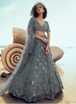 Mod Grey Sequins Net Designer Lehenga Choli