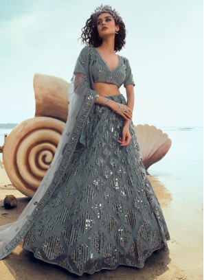 Mod Grey Sequins Net Designer Lehenga Choli