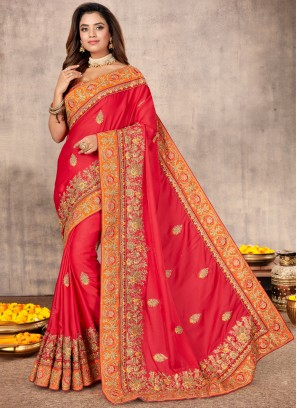 Mod Pink Resham Designer Saree