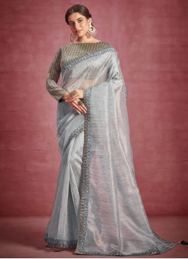 Mod Stripe Print Wedding Contemporary Saree