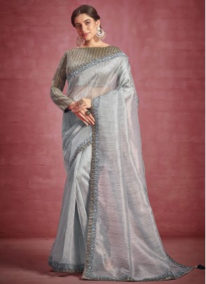 Mod Stripe Print Wedding Contemporary Saree