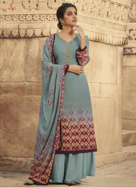 Modern Blue Digital Print Designer Palazzo Suit