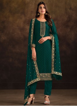 Modern Embroidered Green Straight Salwar Kameez 