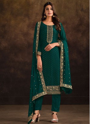 Modern Embroidered Green Straight Salwar Kameez 