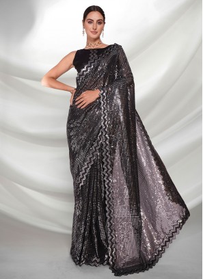 Modern Georgette Black Embroidered Classic Saree