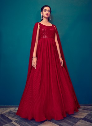 Modern Sequins Georgette Floor Length Gown