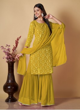 Modern Sequins Georgette Mustard Readymade Salwar Suit