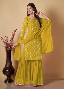 Modern Sequins Georgette Mustard Readymade Salwar 