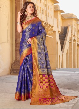 Modernistic Blue Festival Silk Saree