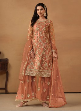 Modernistic Brown Net Trendy Salwar Kameez