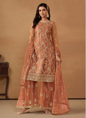 Modernistic Brown Net Trendy Salwar Kameez